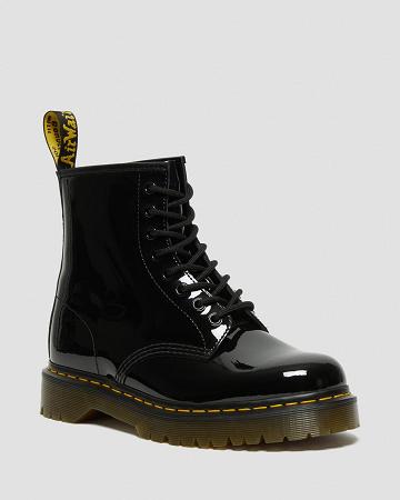 Black Men's Dr Martens 1460 Bex Patent Leather Lace Up Boots | CA 502TCE